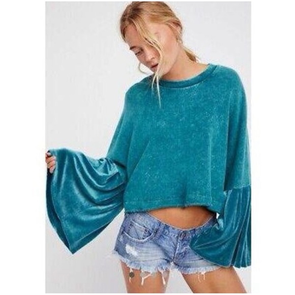 Free People Tops - Free People Sleeves Glorious Sleeves Pullover Teal Velvet Sleeve Sweater NWT XS
